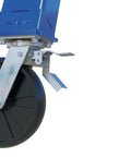 Heavy Duty Adjustable Height Gantry Crane With 2000 Lb Capacity And Locked Nylon Casters close-up of nylon wheel and locking mechanism.