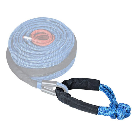 Set Of 4 Blue Synthetic Soft Shackle Ropes With Protective Sleeve Rated 38,000 Lbs And 2 Red Recovery Rings Rated 41,000 Lbs For Off Road ATV UTV