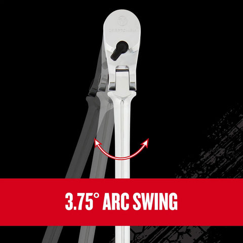 V Series Three Eighth Inch Drive Ratchet With Ninety Six Tooth Gear, Flexible Head showing 3.75° arc swing in use