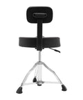 Solid As A Rock Drum Throne Stool With Plush Memory Foam Backrest rear view showing seat height adjustment lever and sturdy steel frame.