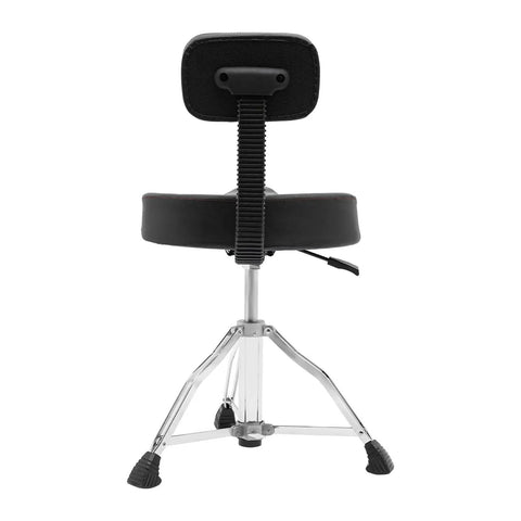 Solid As A Rock Drum Throne Stool With Plush Memory Foam Backrest rear view showing seat height adjustment lever and sturdy steel frame.