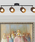 4 Light Track Lighting Kit 36 Inch Black Ceiling Mount With Natural Wood Finish Directional Spots For Living Room Kitchen And Utility Room Modern Mid Century Style Vibe, installed on ceiling above painting.