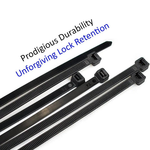 Heavy Duty 26 Inch Cable Zip Ties With Ultra Strong Nylon, 180 Pound Tensile Strength, 50 Pack shown with lock retention features