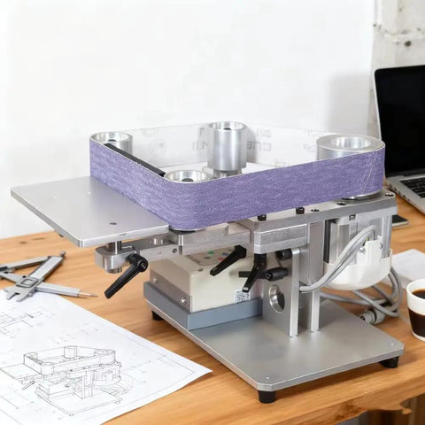 Powerhouse 750W Belt Sander With 915X50mm Sanding Belt For Metal And Wood Projects, aluminum housing, pivoting design.