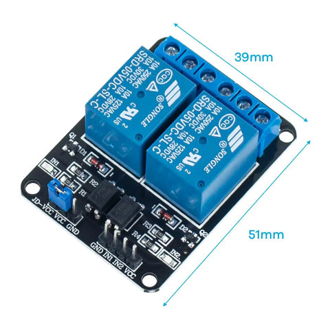 Six Pack Two Channel 5V Relay Module With Optocoupler For Arduino And Raspberry Pi Mega2560, dimensions 39mm x 51mm