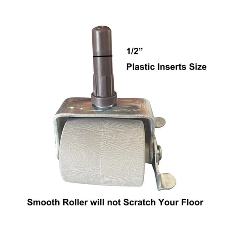 Close-up of Heavy Duty Metal Stem Bed Frame Casters With Socket Sleeve Inserts Replacement Locking Wheels For Bed Frames.
