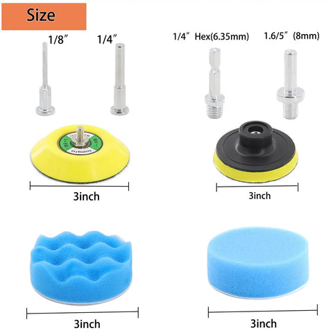 Various components of 130 Pcs 3 Inch Sanding Discs Kit Wet Dry Grit 60 To 10000 With One Eighth Inch And One Quarter Inch Shank Backer Plate M10