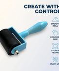 Straight Fire Blue Diamond Painting Roller Tool For Crystal Art Pressing Plastic Canvas Drill Applicator That Eliminates Air Bubbles Quick For Your Coolest Craft Corner Setup Right Now shown with a blue ergonomic handle and black roller.