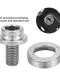 Titanium Crank Arm Bolt M8x15mm for Mountain and Road Bikes CNC Precision Bottom Bracket Axle Screws Kit With Dust Cap Nylon Washer All Weather Anticorrosion Durable Secure Hex Socket Ti, bolt and washer shown