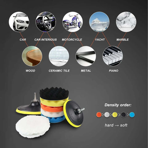 6 Inch Car Polishing And Buffing Sponge Pads Kit With Wool Bonnet Pads For Household Electric Drill And Auto Polisher Includes 8mm M14 Drill Adapter 11 Piece Set