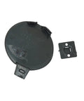 Straight Plug Front Tow Hook Trailer Towing Cover Cap For Tesla Model 3 2017 Through 2019, solid black composite with attachment.