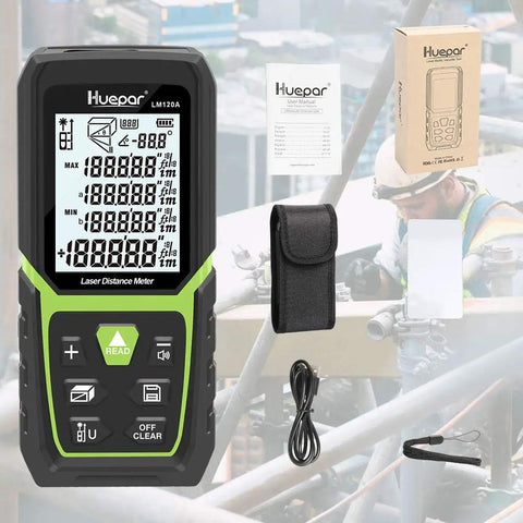 Laser Distance Meter With 393 Feet Range And All Day Battery Life Built In Li Ion Battery And Electric Angle Sensor backlit display