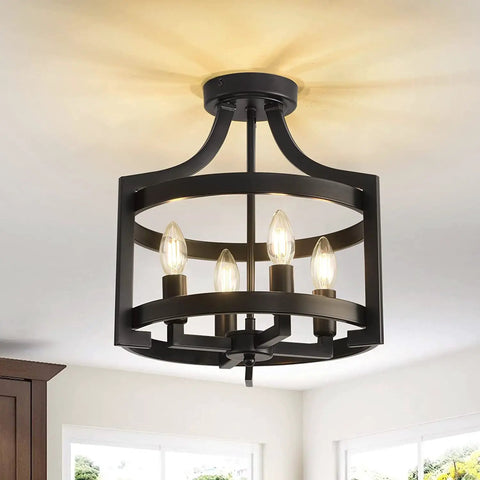 Farmhouse Rustic Black Pendant Light Chandelier, Adjustable Metal Lantern Ceiling Fixture For Kitchen Island, Dining Room, Living Room, Bedroom, Foyer And Entryway, Modern Farmhouse Lighting With Cozy Vibe