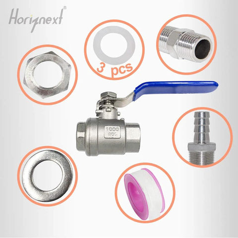 1/2 inch NPT stainless bulkhead valve with accessories for home brewing kits