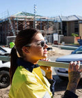 Top Shelf Clear Frame Polarized Safety Glasses Osha Approved Ansi Z87 Plus Certified worn by worker on construction site