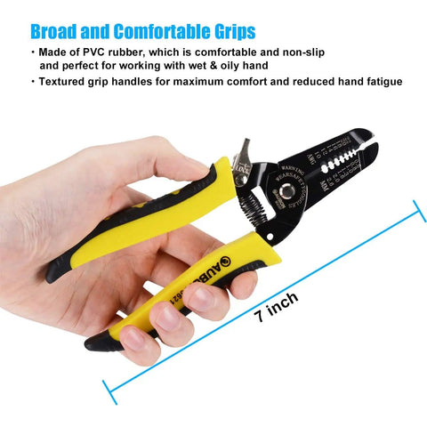 2-Pack Pro-Grade Wire Stripper And Cutter Set For 10-22 AWG with ergonomic handle held in hand