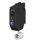 Front view of Single Unit 20A 1-Pole Q-Line Plug-In Circuit Breaker 120/240V with Visible Fault Indicator, UL Listed.