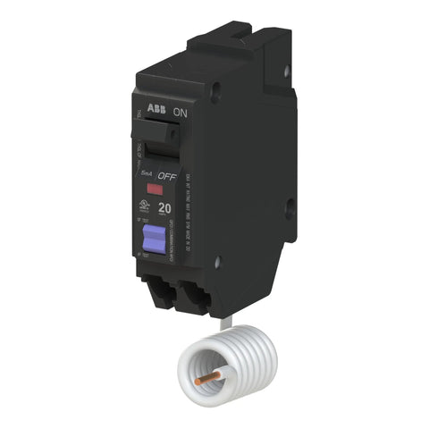 Front view of Single Unit 20A 1-Pole Q-Line Plug-In Circuit Breaker 120/240V with Visible Fault Indicator, UL Listed.