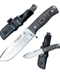 Survival Knife For Camping And Bushcraft With 14.5 cm Drop Point Blade In Stainless MOVA 1.4116 Black Micarta Handle Leather Sheath