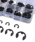 160 In 1 Carbon Steel Snap Ring Kit Built Tough With Black Retaining Clips And Retaining Rings For Automotive And Machinery Use Perfect For Hobbies And Garage And Shop Rust Resistant And Durable. Black carbon steel snap rings in a compartment box