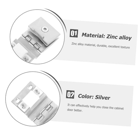 POPETPOP glass door hinge for wine cabinets, zinc alloy, silver; clamp hinge with screws, front and side close-ups