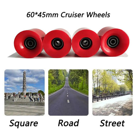 60mm Cruiser Skateboard Wheels 80A With ABEC-9 Bearings And Spacers, Red Penny Board Wheels on white background