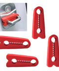 Dead Quiet Car Door Latch Covers 4 Pack with bright red TPR pads designed for noise reduction and shock absorption.