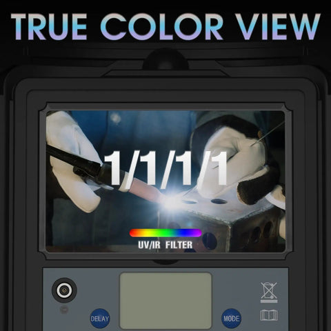 True Color Auto Darkening Welding Helmet With Big 4 By 3.7 Inch Viewing Window Solar Powered 4 Sensor Protection Adjustable Headband Wide Shade Range 4/5-9/9-13 For TIG MIG MMA Plasma And Grinding