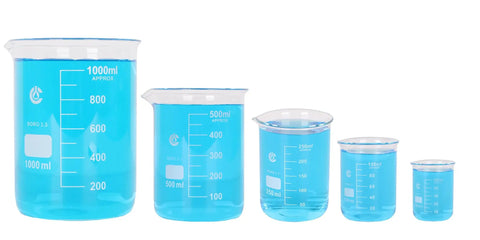 Lab Beaker Set 3.3 Borosilicate Glass Low Form Pack Of 5 50 ML 100 ML 250 ML 500 ML 1000 ML Heat Resistant And Durable For Lab Classroom Home And Industrial Use