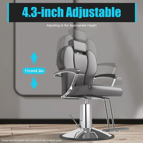 Barber Chair Hydraulic Pump Replacement For Most Styling Chairs, adjustable 4.3in height, shown on salon chair illustration.