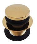 Top Tier Universal Bathtub Drain Plug Set Featuring Slick Polished Brass Finish with black rubber seal for quick tub fixes.