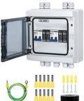 Hella Durable Rock Solid Dc Disconnect Switch Box With Pv Surge Protector 63 Amp Solar Circuit Breaker IP65 Waterproof PC Case opened with wiring components.