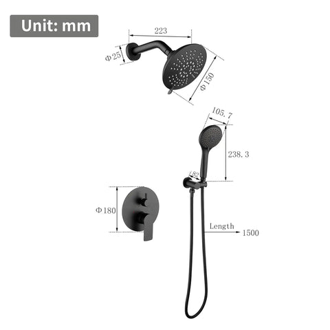 Sleek Matte Black All In One Shower System With Rain Shower Head And Handheld High Pressure 15 Settings Dual 2 In 1 Fixtures Brass Valve