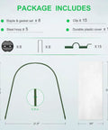 Package contents of Mini Greenhouse Tunnel For Outdoors, Backyard Grower Friendly Greenhouse Hoops Kit with dimensions and components.