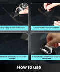 Windshield Repair Kit for DIY Fixes, Professional Auto Glass Repair Fluid application steps on glass crack, 50ml Bottle