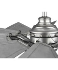 Close-up view of the Chic Slick Farmhouse Ceiling Fan With A Tough Antique Nickel Finish and Twelve Blade Windmill Design top angle.