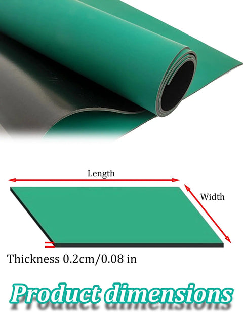 Anti Static Rubber Soldering Mat For Workbench Built Tough With High Temperature Resistance 0.08 Inch Thick Large 120 By 100 Cm Pad For Lab Repair Workshop Electronics Use, showing rolled edge and thickness detail