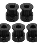Get Your 3D Printer Running Smooth With This Awesome 5Pc Gt2 Timing Belt Pulley Kit Made From Durable Aluminum Alloy Perfect For DIY Builders And Crafters Who Need Reliable Parts For Their Next Big Printing Project. black GT2 aluminum pulley set, 5mm bore, 6mm belt, for 3D printer motion