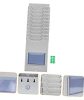 Heavy Duty Material Card Holder Rack For Office Document Organization with multiple slots, grey plastic, ideal for sorting papers.