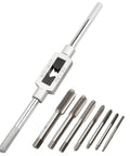Heavy Duty 8 Piece Metric Thread Taps Set With Adjustable Tap Wrench High Speed Steel M3 Through M12 in a variety of sizes.