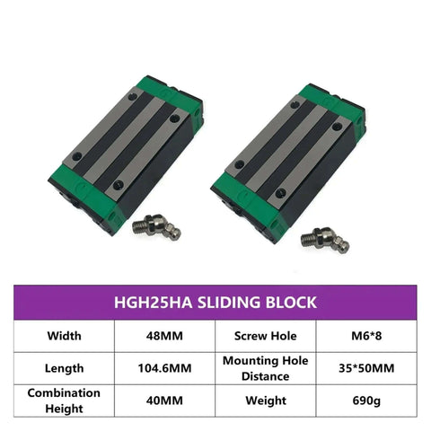 Heavy Duty High Precision Linear Guide Rail Kit HGH25HA And HGW25HC Bearing Slider Blocks Designed For Smoother 3D Printing CNC Machining Projects With Zero Stick-Slip Operation And Rock Solid Stability. HGH25HA sliding block 48mm wide with M6x8 holes