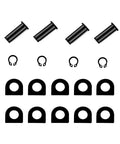 4 Pack Footpeg Mount Pins Kit With Washers And Retaining Clips For Harley Touring Dyna Sportster Softail Replaces Worn Pins To Stop Loose Footpegs From Vibration And Restore Secure Foot Peg Feel For Garage Install; shows 4 pins, washers, clips.