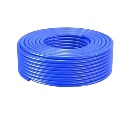 Tough As Nails Pneumatic Air Hose Tubing For Compressors in bright blue color, coiled, flexible PU polyurethane piping.