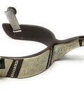 Ladies Antique Brown Western Spurs With 1 Inch Steel Band Silver Overlay Trim 2 Inch Raised Shank For Control One And A Quarter Inch Brown Steel Rowels