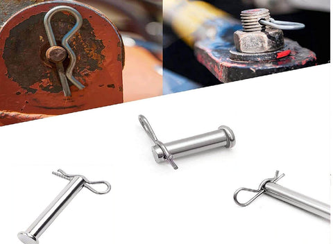 Beefy Adjustable Clevis Pin Kit For Trailers And Heavy Equipment Seven Sixteenths By Two And A Half Inch Zinc Steel Pins with Eight Holes and R Clip