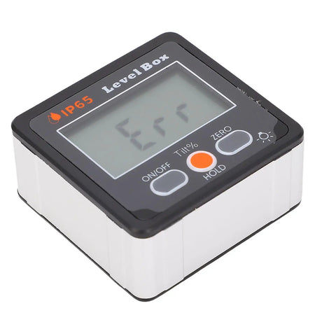 Built Tough Heavy Duty Digital Angle Finder With Crisp Backlit LCD Screen And Rock Solid Magnet Magnetic Level Box Inclinometer showing error message.