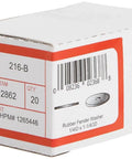 Box containing Neoprene Fender Washer Set 1/4 Inch Thick, 1-1/4 Inch Outer Diameter, 20 Pack Black, labeled with item details.