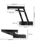 4 Pack Lift Up Top Hinges With 150N Gas Spring Coffee Table Lift Mechanism dimensions showing black steel construction.