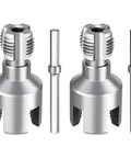 Pro Grade Two Size Faucet Threading Kit For One Half And Three Quarter Inch Pipes With Internal And External Threading Carbon Steel PVC Pipe Threader Tools For Home Plumbing And Industrial Use, two taps