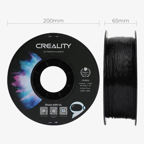 1.75mm PETG Filament 1Kg Glossy Black For 3D Printers Odorless Non Toxic Low Shrinkage High Impact Strength Spool Front View
